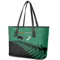 Australia New Zealand Rugby Leather Tote Bag Green Aboriginal Wallabies and Maori Black Fern LT9 - Polynesian Pride