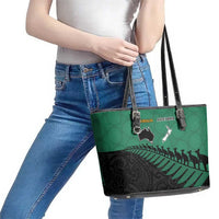 Australia New Zealand Rugby Leather Tote Bag Green Aboriginal Wallabies and Maori Black Fern LT9 - Polynesian Pride