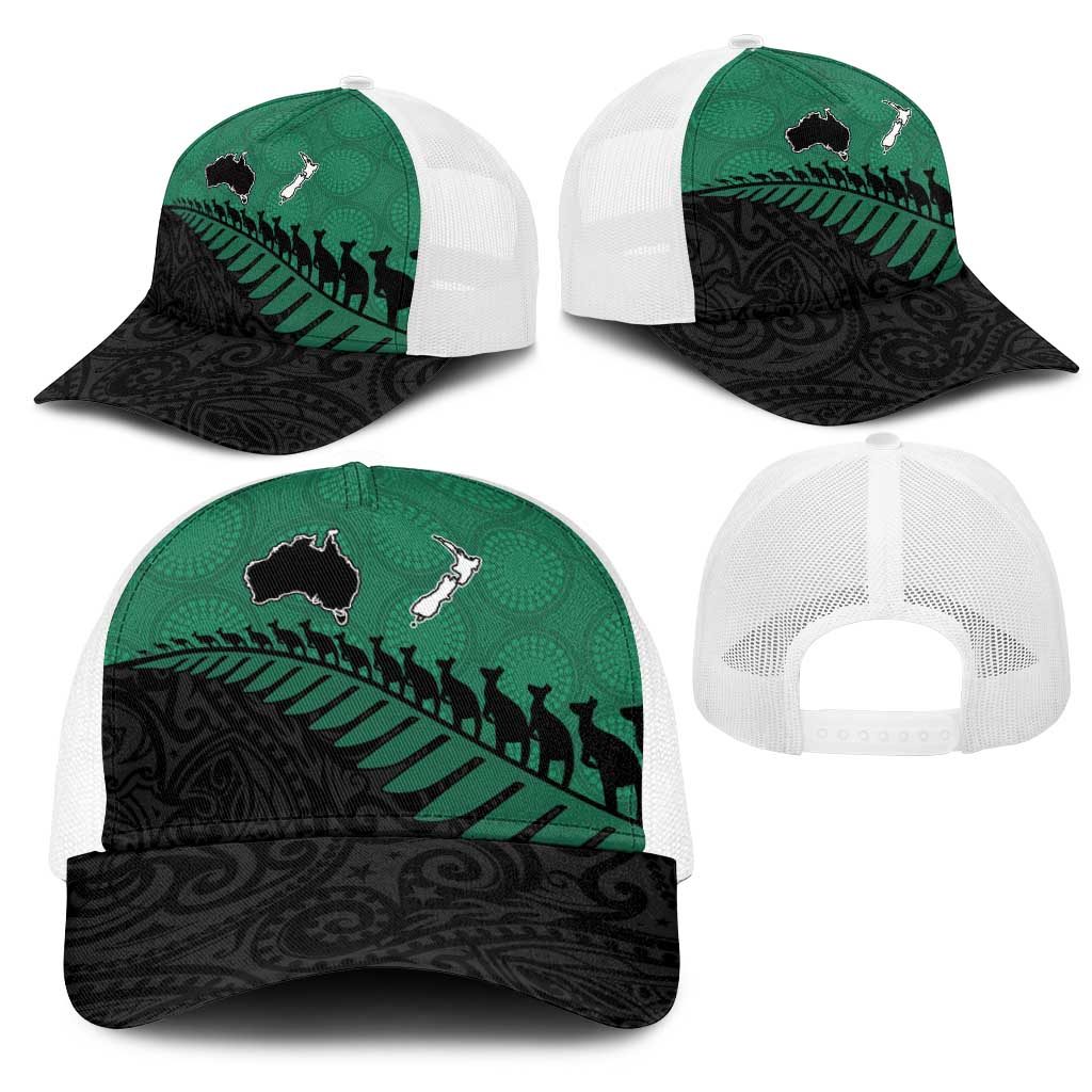 Australia New Zealand Rugby Mesh Trucker Cap Green Aboriginal Wallabies and Maori Black Fern LT9 - Polynesian Pride