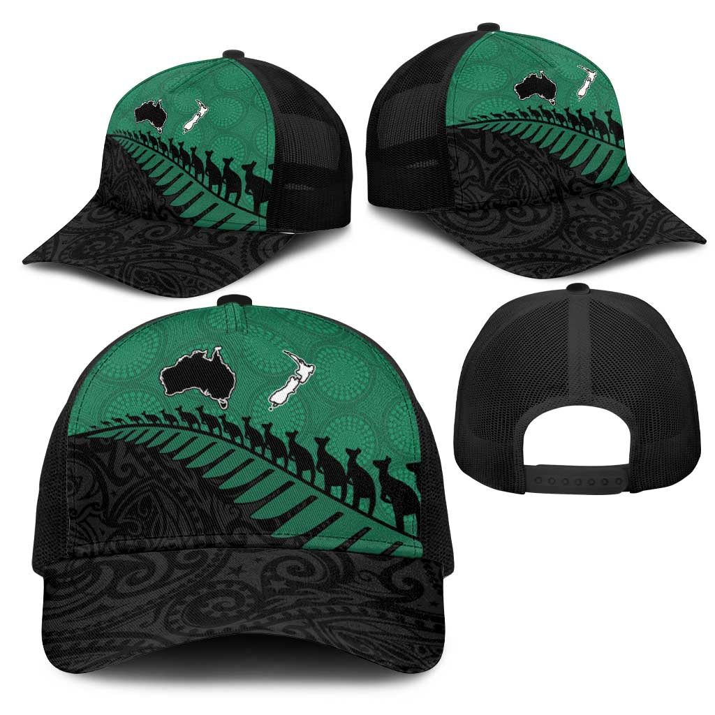 Australia New Zealand Rugby Mesh Trucker Cap Green Aboriginal Wallabies and Maori Black Fern LT9 - Polynesian Pride