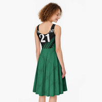 Australia New Zealand Rugby Midi Dress Green Aboriginal Wallabies and Maori Black Fern LT9 - Polynesian Pride