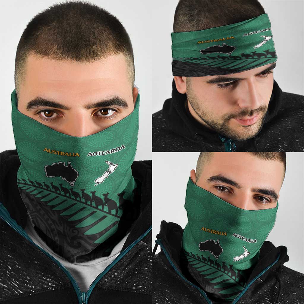 Australia New Zealand Rugby Neck Gaiter Green Aboriginal Wallabies and Maori Black Fern LT9 - Polynesian Pride