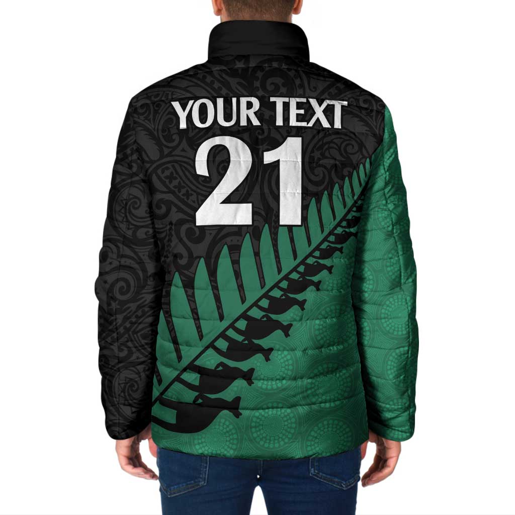Australia New Zealand Rugby Padded Jacket Green Aboriginal Wallabies and Maori Black Fern LT9 - Polynesian Pride