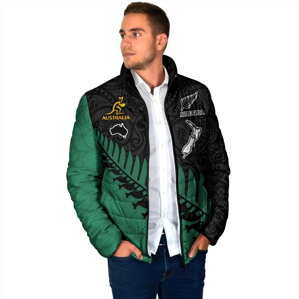 Australia New Zealand Rugby Padded Jacket Green Aboriginal Wallabies and Maori Black Fern LT9 - Polynesian Pride