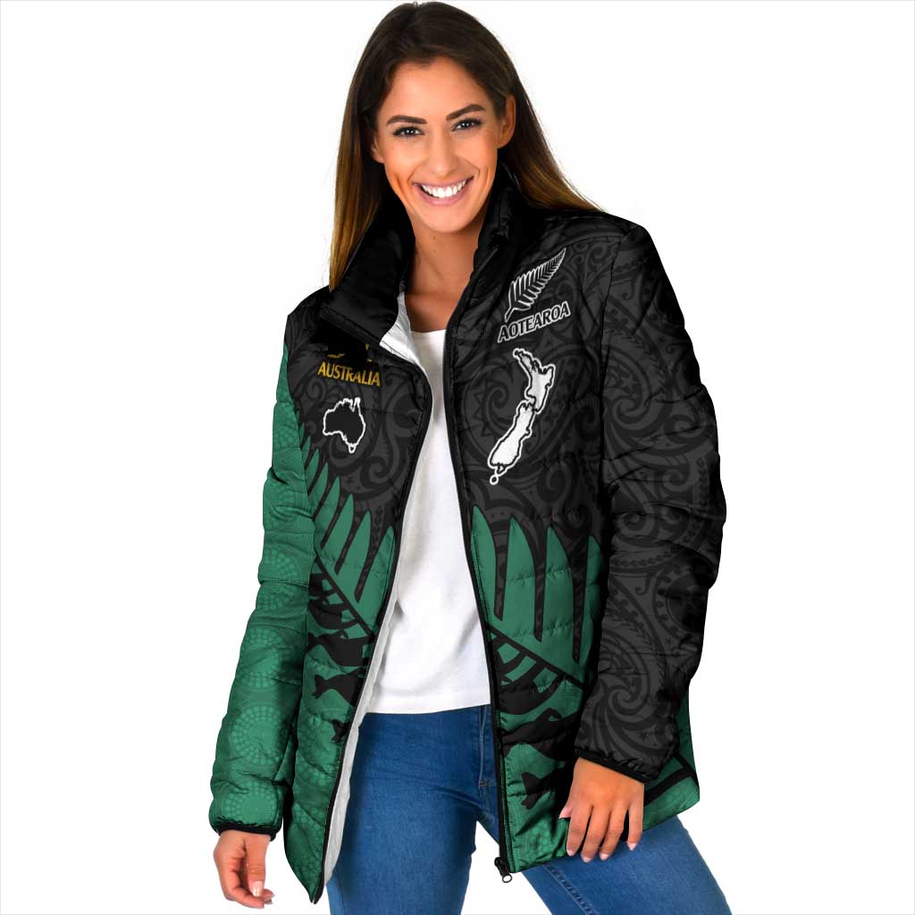 Australia New Zealand Rugby Padded Jacket Green Aboriginal Wallabies and Maori Black Fern LT9 Women Green - Polynesian Pride