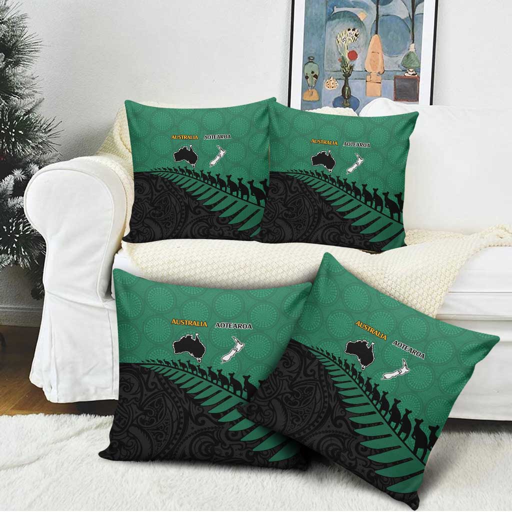 Australia New Zealand Rugby Pillow Cover Green Aboriginal Wallabies and Maori Black Fern LT9 - Polynesian Pride