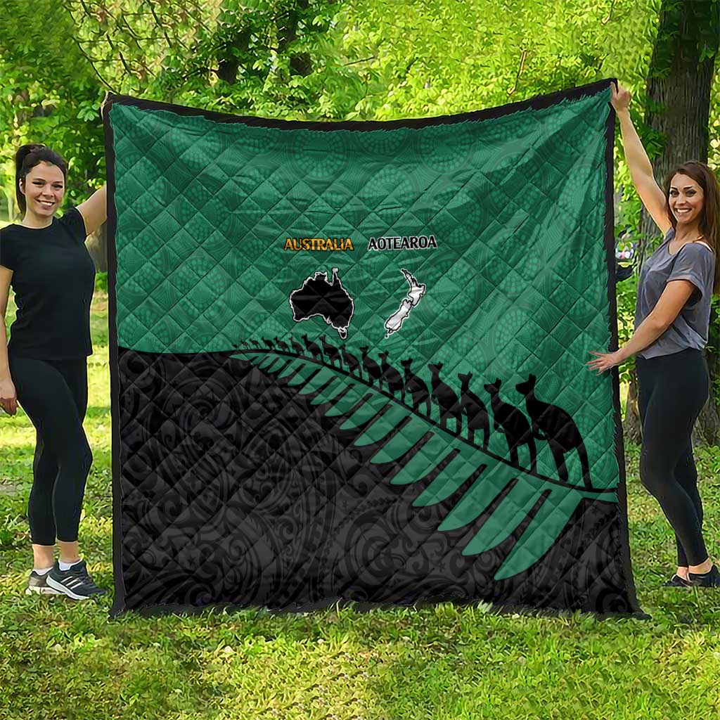 Australia New Zealand Rugby Quilt Green Aboriginal Wallabies and Maori Black Fern LT9 - Polynesian Pride