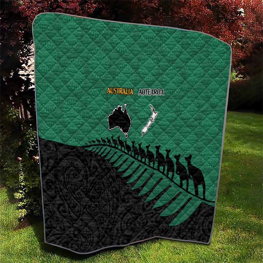 Australia New Zealand Rugby Quilt Green Aboriginal Wallabies and Maori Black Fern LT9 - Polynesian Pride