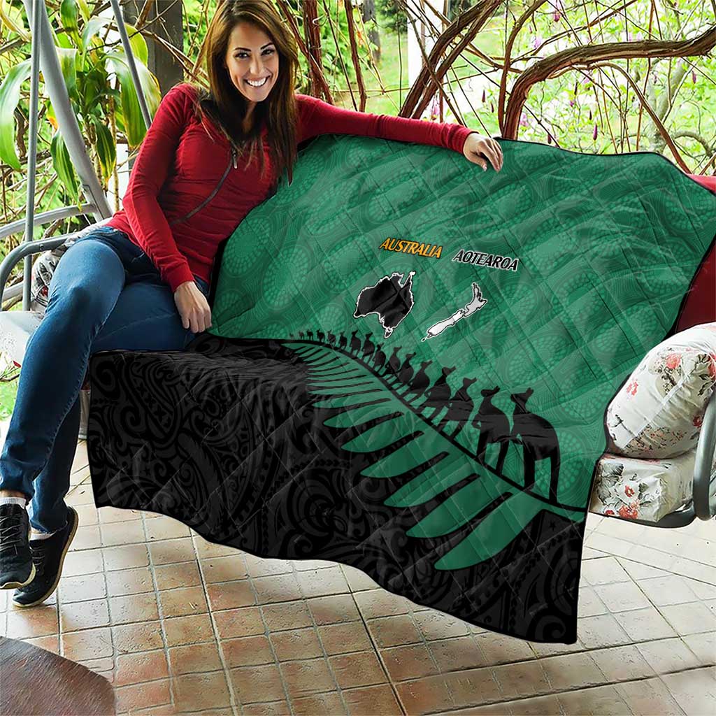 Australia New Zealand Rugby Quilt Green Aboriginal Wallabies and Maori Black Fern LT9 - Polynesian Pride