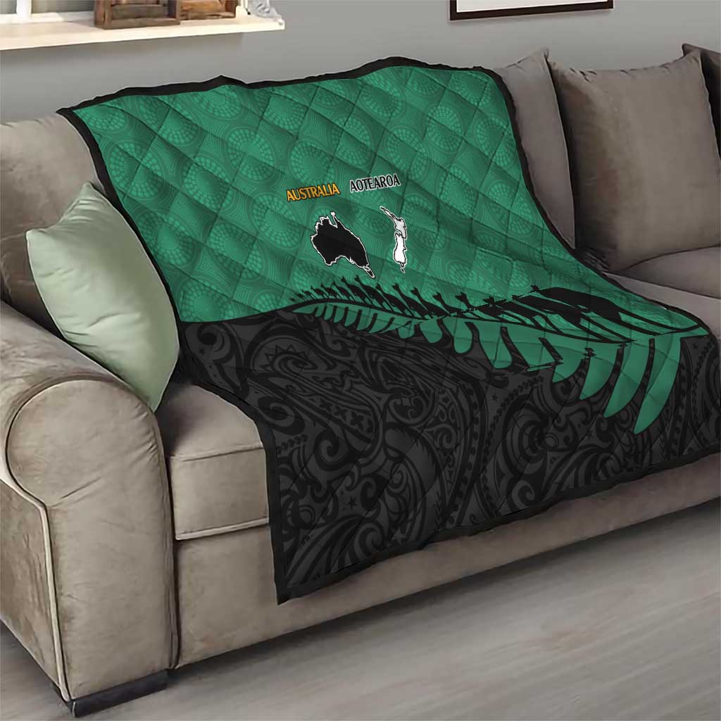 Australia New Zealand Rugby Quilt Green Aboriginal Wallabies and Maori Black Fern LT9 - Polynesian Pride