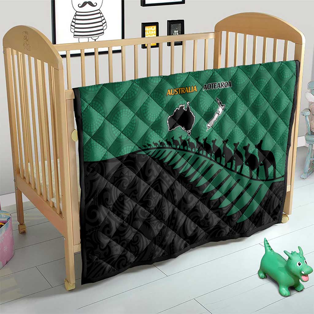 Australia New Zealand Rugby Quilt Green Aboriginal Wallabies and Maori Black Fern LT9 - Polynesian Pride
