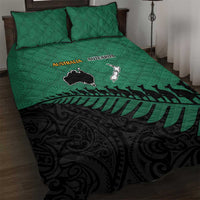 Australia New Zealand Rugby Quilt Bed Set Green Aboriginal Wallabies and Maori Black Fern LT9 Green - Polynesian Pride