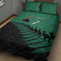 Australia New Zealand Rugby Quilt Bed Set Green Aboriginal Wallabies and Maori Black Fern LT9 - Polynesian Pride