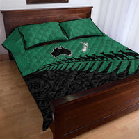 Australia New Zealand Rugby Quilt Bed Set Green Aboriginal Wallabies and Maori Black Fern LT9 - Polynesian Pride