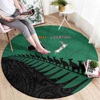 Australia New Zealand Rugby Round Carpet Green Aboriginal Wallabies and Maori Black Fern LT9 - Polynesian Pride