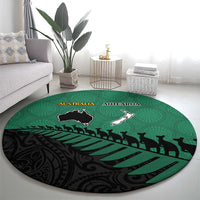 Australia New Zealand Rugby Round Carpet Green Aboriginal Wallabies and Maori Black Fern LT9 - Polynesian Pride
