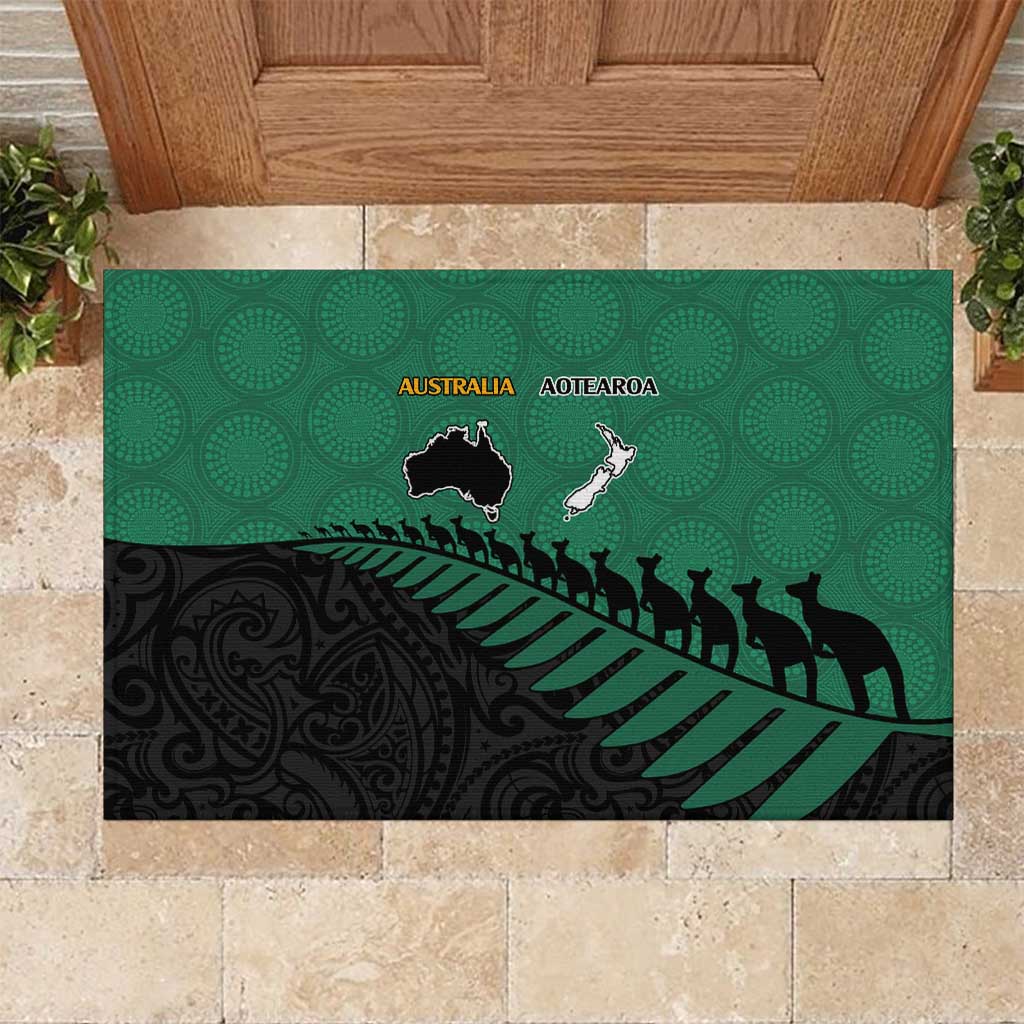 Australia New Zealand Rugby Rubber Doormat Green Aboriginal Wallabies and Maori Black Fern LT9 Green - Polynesian Pride