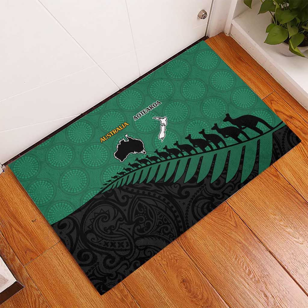 Australia New Zealand Rugby Rubber Doormat Green Aboriginal Wallabies and Maori Black Fern LT9 - Polynesian Pride