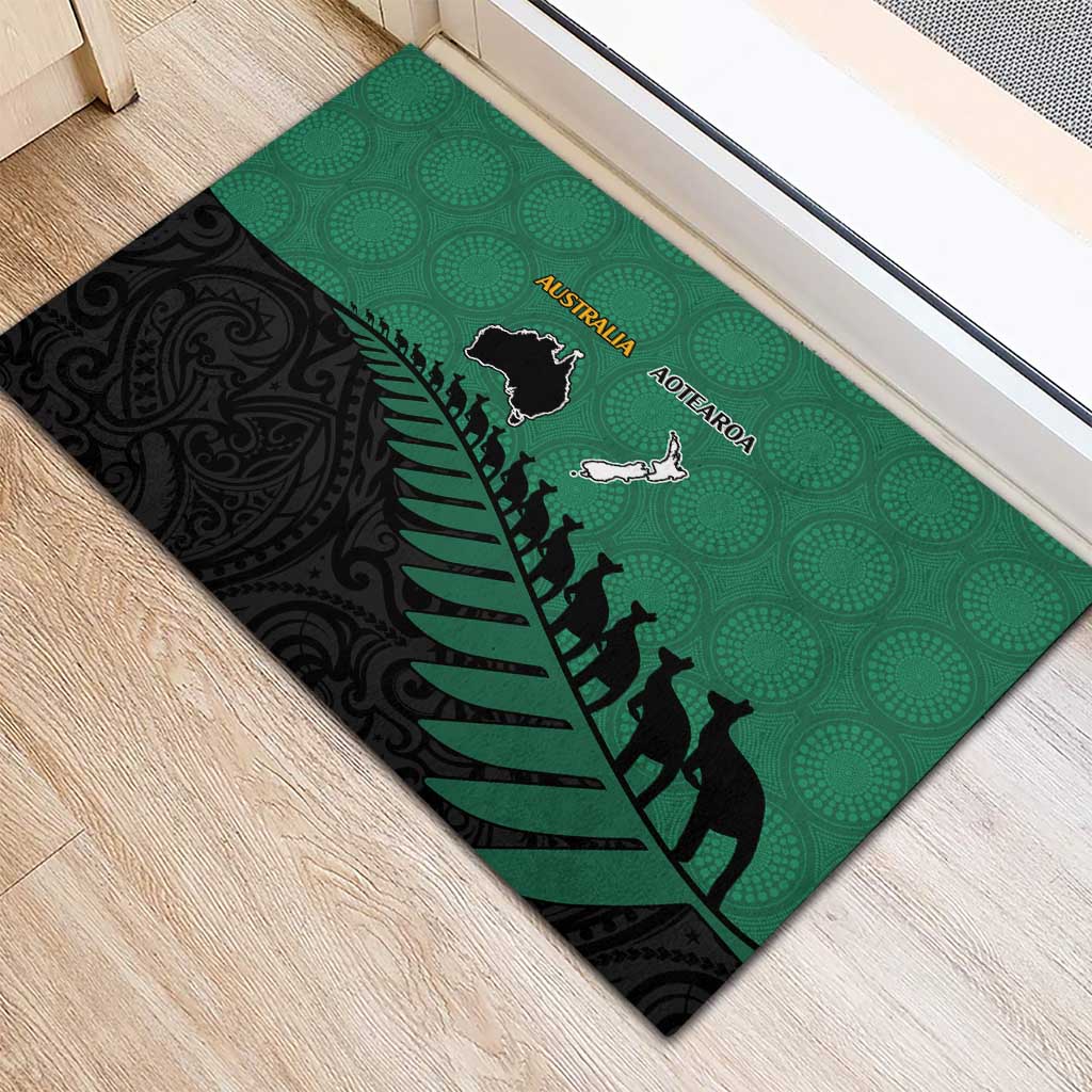 Australia New Zealand Rugby Rubber Doormat Green Aboriginal Wallabies and Maori Black Fern LT9 - Polynesian Pride