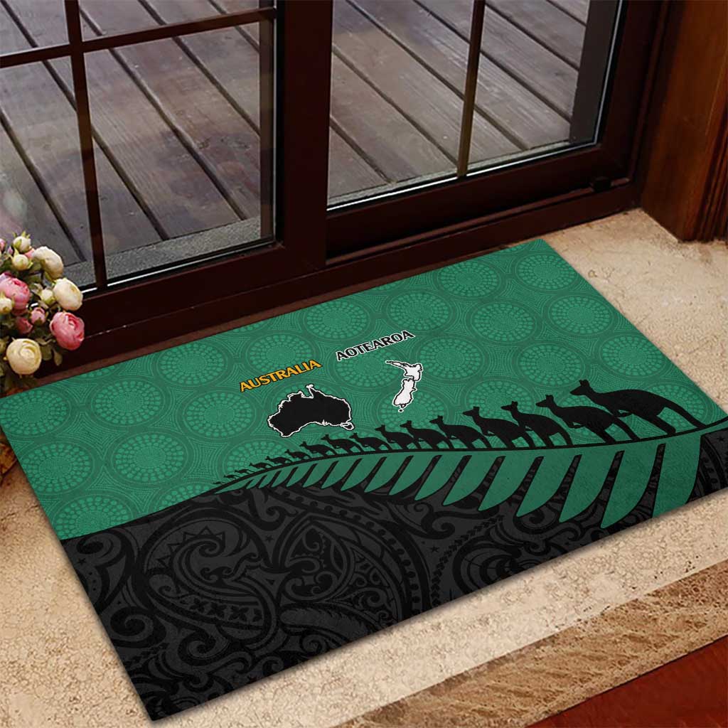 Australia New Zealand Rugby Rubber Doormat Green Aboriginal Wallabies and Maori Black Fern LT9 - Polynesian Pride