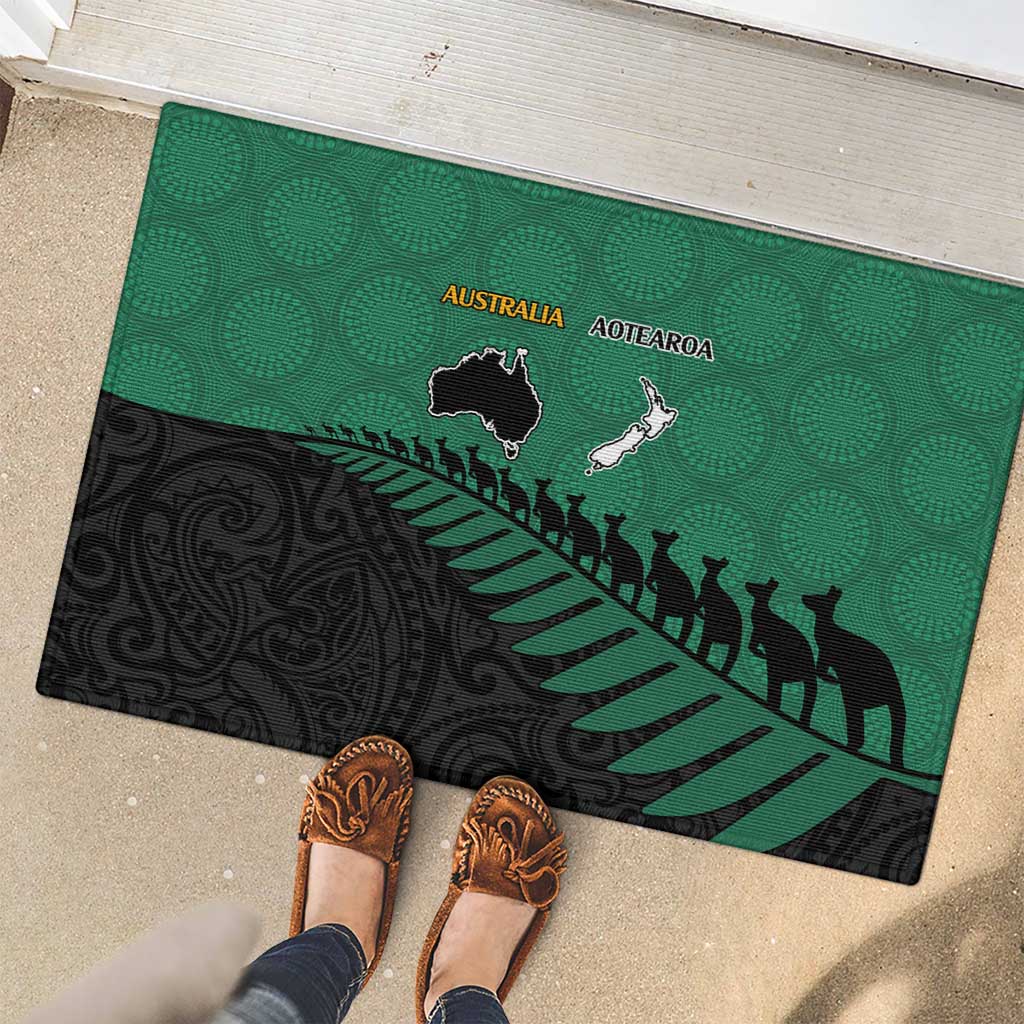Australia New Zealand Rugby Rubber Doormat Green Aboriginal Wallabies and Maori Black Fern LT9 - Polynesian Pride