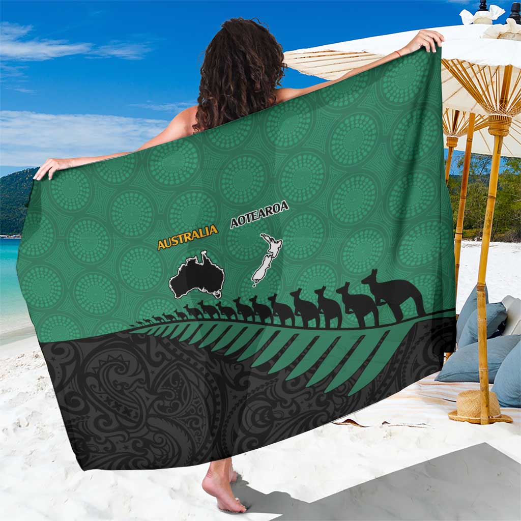 Australia New Zealand Rugby Sarong Green Aboriginal Wallabies and Maori Black Fern LT9 One Size 44 x 66 inches Green - Polynesian Pride