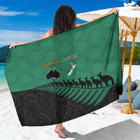 Australia New Zealand Rugby Sarong Green Aboriginal Wallabies and Maori Black Fern LT9 One Size 44 x 66 inches Green - Polynesian Pride