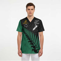 Australia New Zealand Rugby Scrub Top Green Aboriginal Wallabies and Maori Black Fern - Polynesian Pride