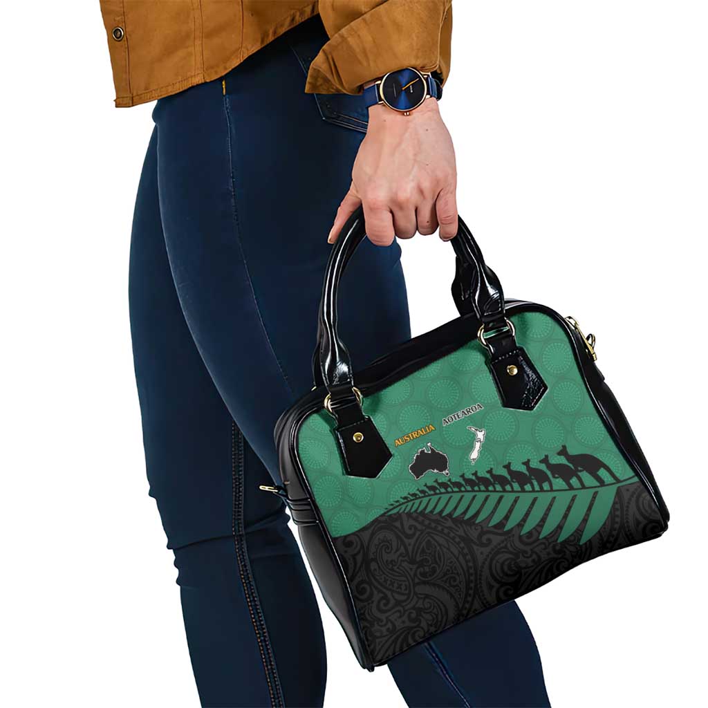 Australia New Zealand Rugby Shoulder Handbag Green Aboriginal Wallabies and Maori Black Fern LT9 - Polynesian Pride