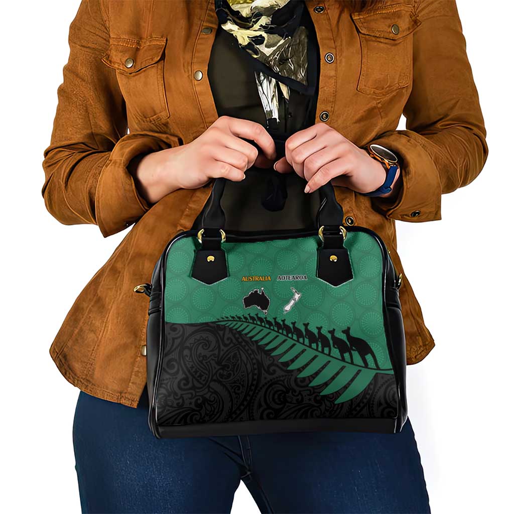 Australia New Zealand Rugby Shoulder Handbag Green Aboriginal Wallabies and Maori Black Fern LT9 - Polynesian Pride