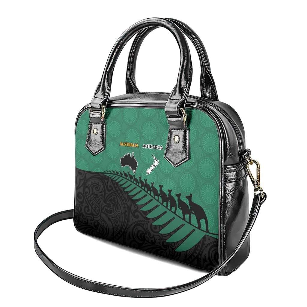Australia New Zealand Rugby Shoulder Handbag Green Aboriginal Wallabies and Maori Black Fern LT9 - Polynesian Pride