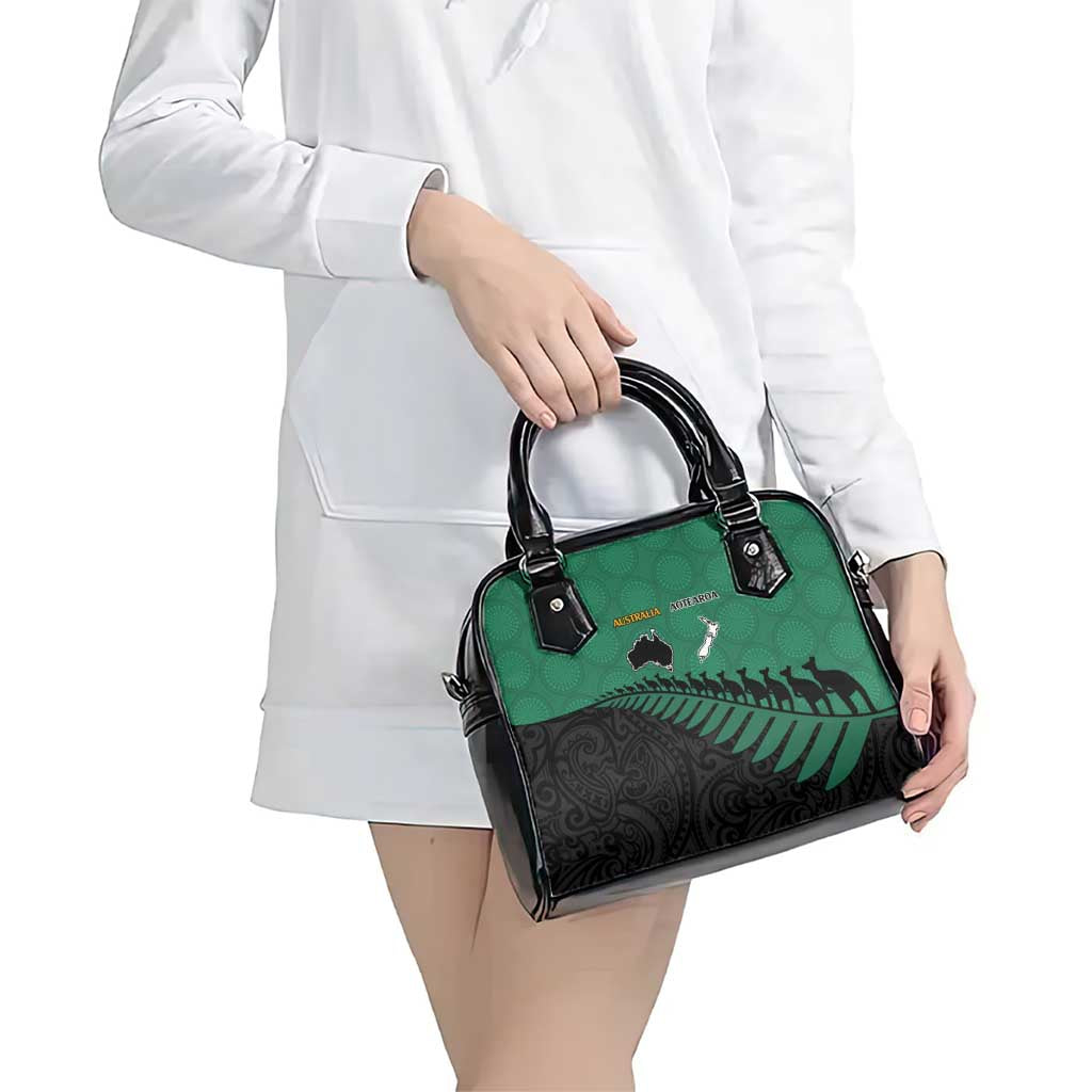 Australia New Zealand Rugby Shoulder Handbag Green Aboriginal Wallabies and Maori Black Fern LT9 - Polynesian Pride