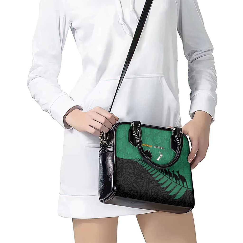 Australia New Zealand Rugby Shoulder Handbag Green Aboriginal Wallabies and Maori Black Fern LT9 - Polynesian Pride