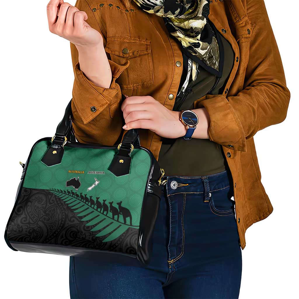 Australia New Zealand Rugby Shoulder Handbag Green Aboriginal Wallabies and Maori Black Fern LT9 - Polynesian Pride