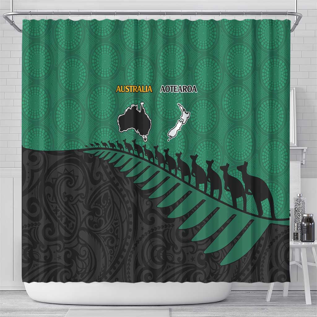 Australia New Zealand Rugby Shower Curtain Green Aboriginal Wallabies and Maori Black Fern LT9 - Polynesian Pride