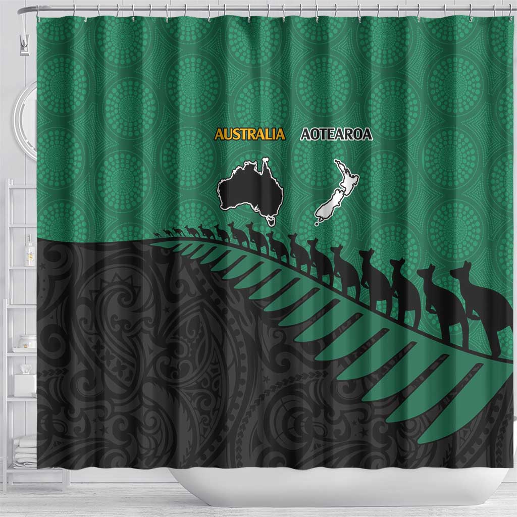 Australia New Zealand Rugby Shower Curtain Green Aboriginal Wallabies and Maori Black Fern LT9 - Polynesian Pride