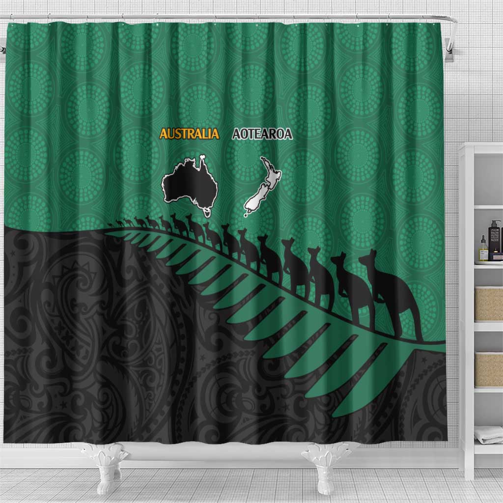 Australia New Zealand Rugby Shower Curtain Green Aboriginal Wallabies and Maori Black Fern LT9 - Polynesian Pride