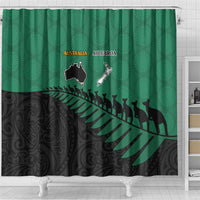 Australia New Zealand Rugby Shower Curtain Green Aboriginal Wallabies and Maori Black Fern LT9 - Polynesian Pride