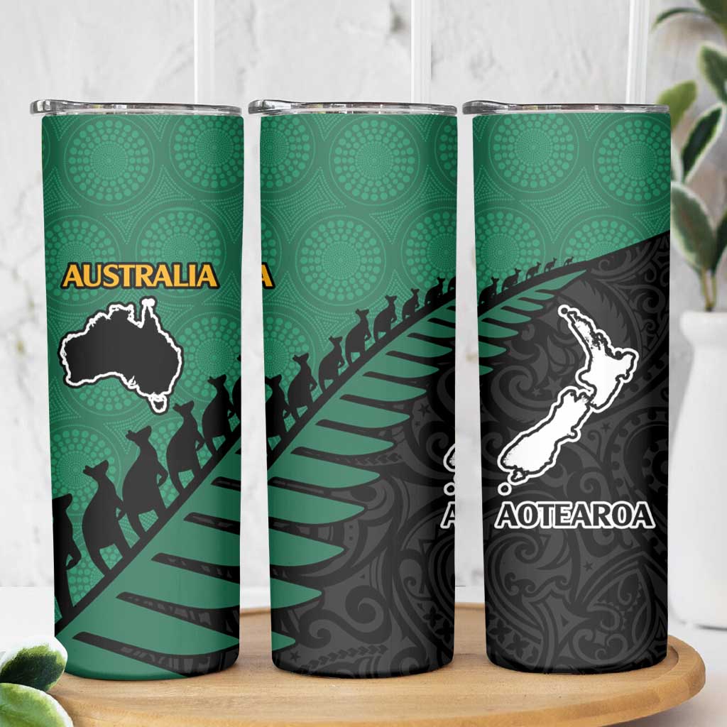 Australia New Zealand Rugby Skinny Tumbler Green Aboriginal Wallabies and Maori Black Fern LT9 - Polynesian Pride