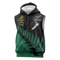 Australia New Zealand Rugby Sleeveless Hoodie Green Aboriginal Wallabies and Maori Black Fern LT9 Green - Polynesian Pride