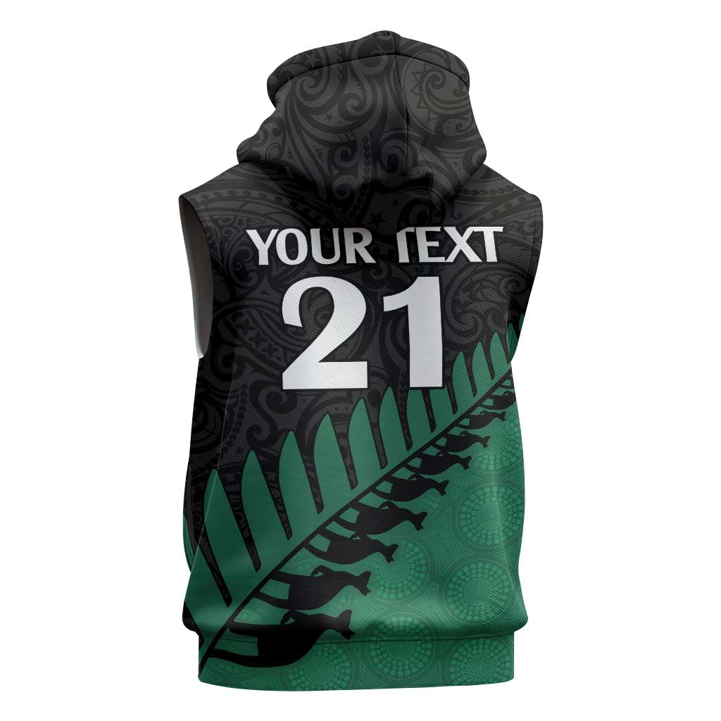 Australia New Zealand Rugby Sleeveless Hoodie Green Aboriginal Wallabies and Maori Black Fern LT9 - Polynesian Pride