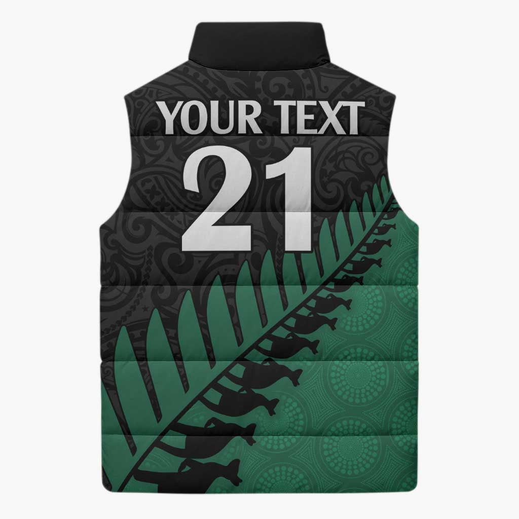 Australia New Zealand Rugby Sleeveless Puffer Jacket Green Aboriginal Wallabies and Maori Black Fern LT9 - Polynesian Pride