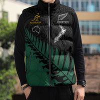 Australia New Zealand Rugby Sleeveless Puffer Jacket Green Aboriginal Wallabies and Maori Black Fern LT9 - Polynesian Pride