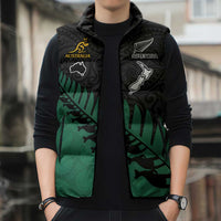 Australia New Zealand Rugby Sleeveless Puffer Jacket Green Aboriginal Wallabies and Maori Black Fern LT9 - Polynesian Pride