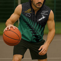 Australia New Zealand Rugby Sleeveless Zip Hoodie Green Aboriginal Wallabies and Maori Black Fern LT9 - Polynesian Pride