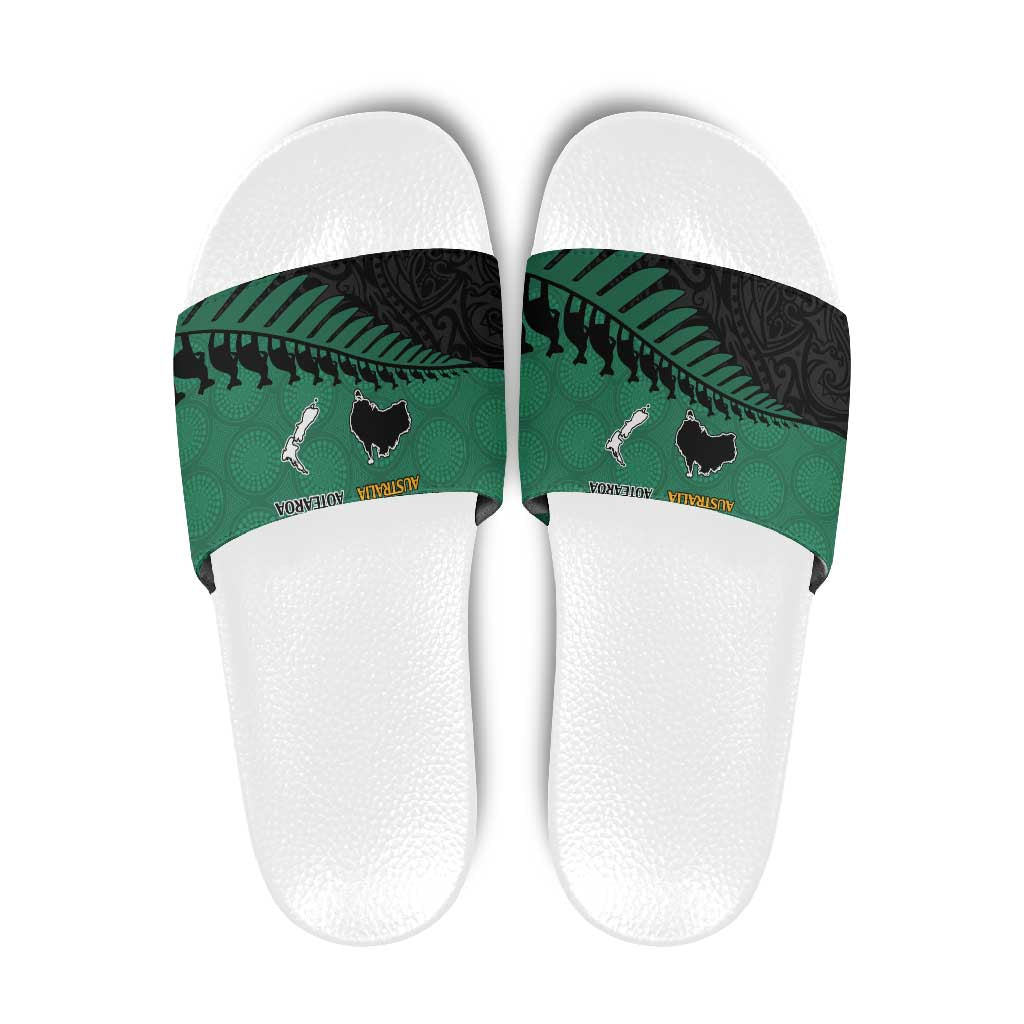 Australia New Zealand Rugby Slide Sandals Green Aboriginal Wallabies and Maori Black Fern LT9 Green - Polynesian Pride