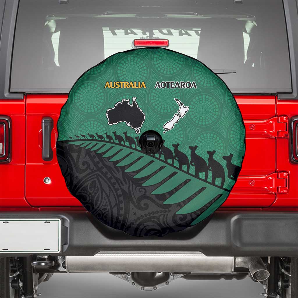 Australia New Zealand Rugby Spare Tire Cover Green Aboriginal Wallabies and Maori Black Fern LT9 - Polynesian Pride