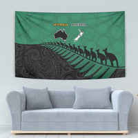 Australia New Zealand Rugby Tapestry Green Aboriginal Wallabies and Maori Black Fern LT9 - Polynesian Pride