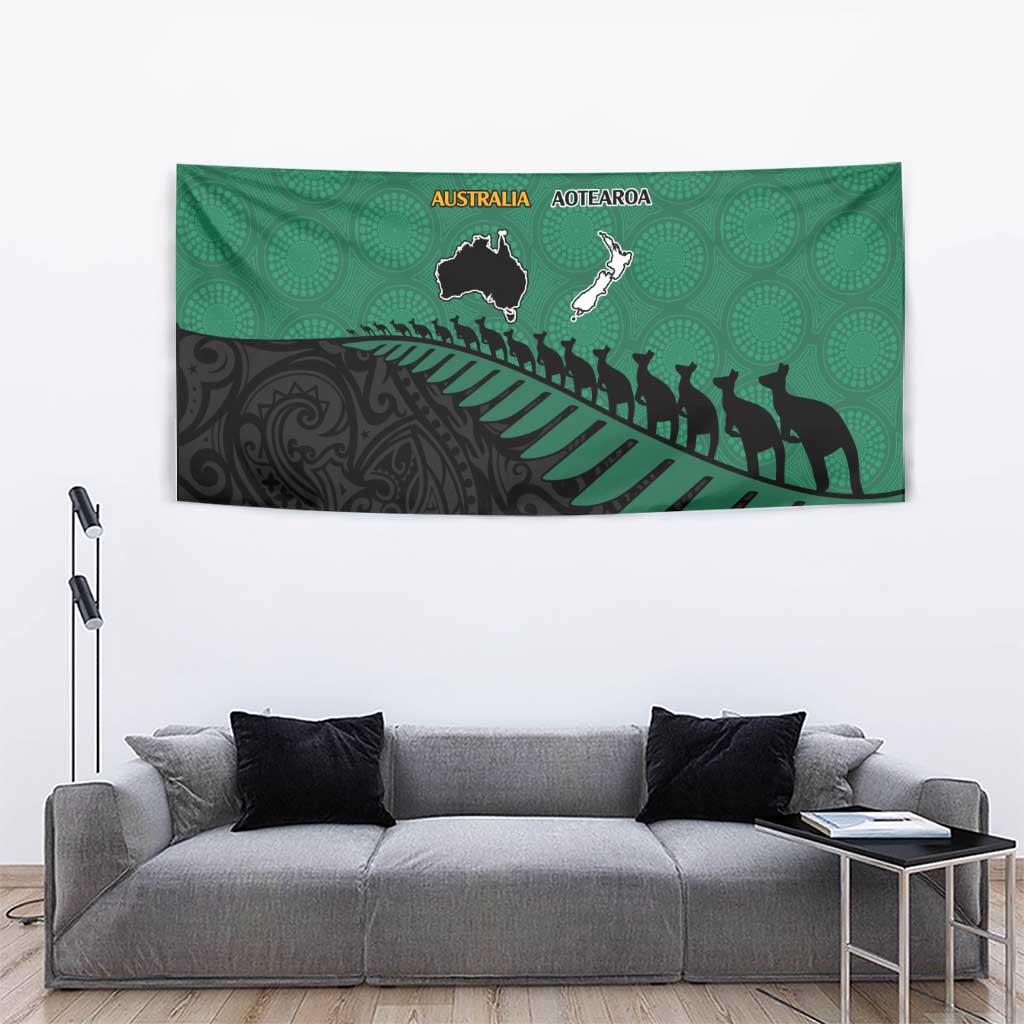 Australia New Zealand Rugby Tapestry Green Aboriginal Wallabies and Maori Black Fern LT9 - Polynesian Pride