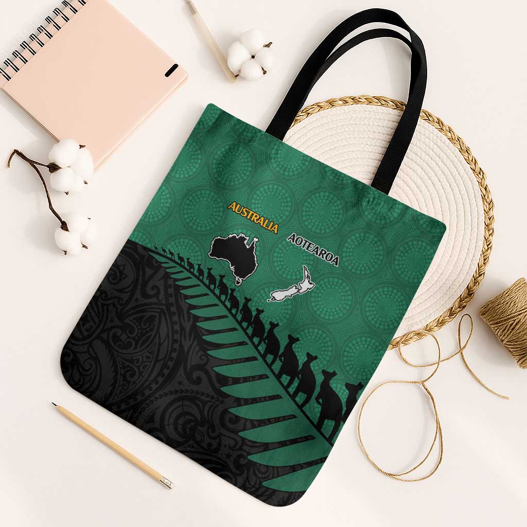 Australia New Zealand Rugby Tote Bag Green Aboriginal Wallabies and Maori Black Fern LT9 Black Strap One Size Green - Polynesian Pride